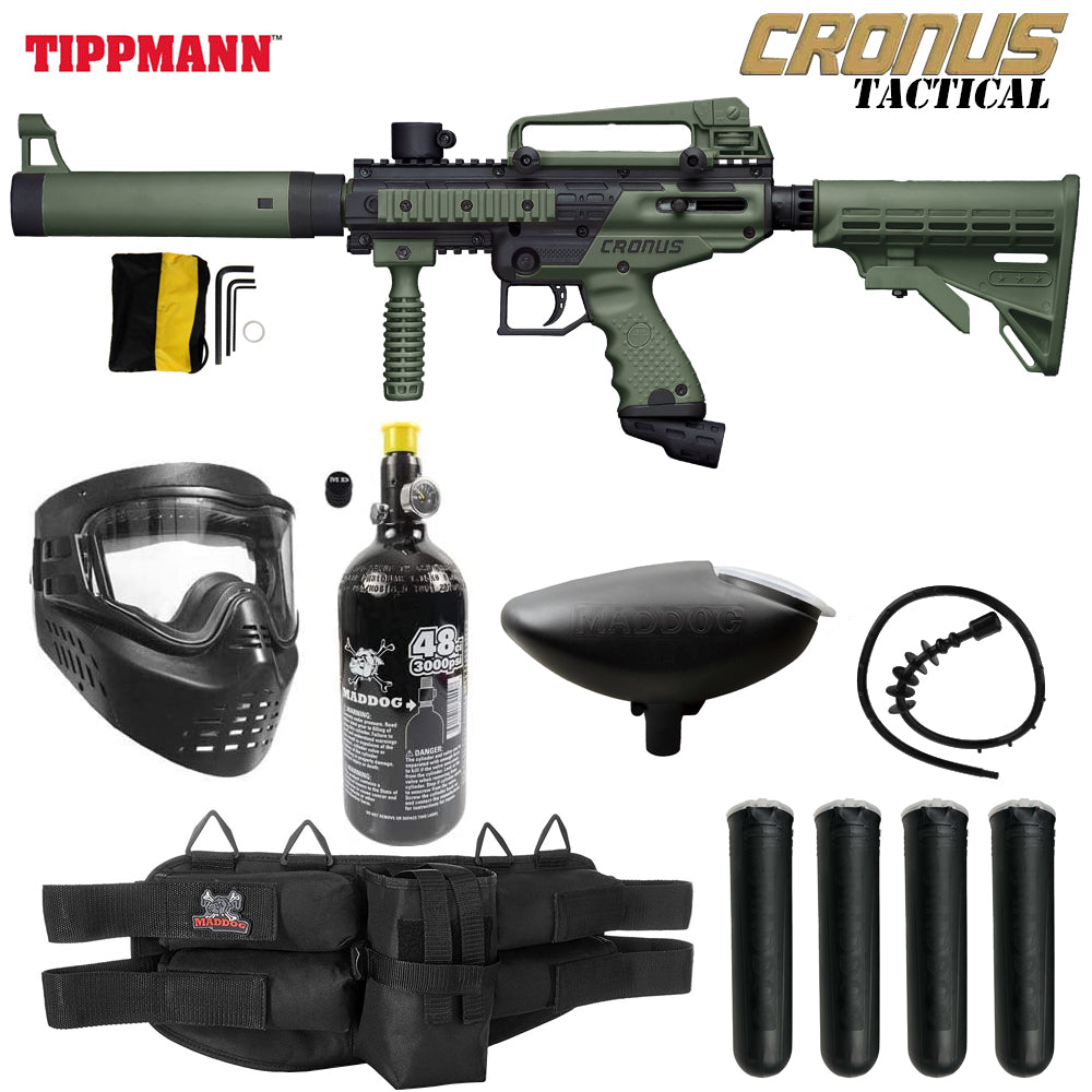 Complete paintball gun package with marker mask tank and hopper from Mad Dog Sports